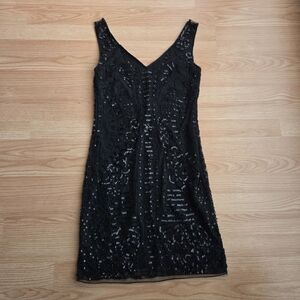 MOLLY BRACKEN Beaded Black Dress
